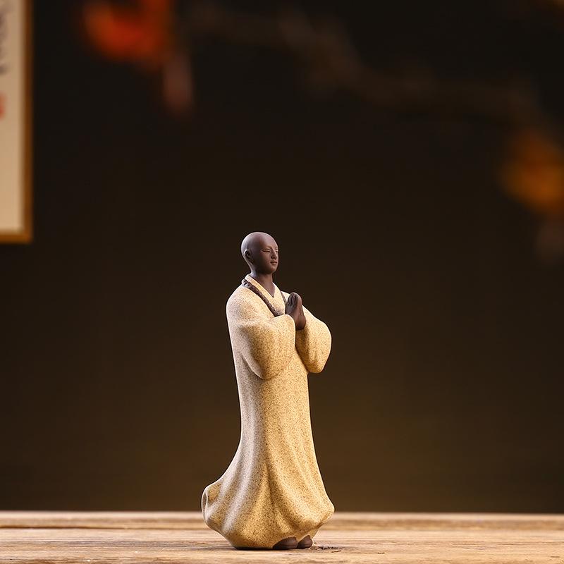 Zen Ceramic Purple Sand Boutique Tea, Pet Little Monk Figure Decoration, Creative Desktop Landscape Decoration