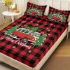 3pcs red checkered Christmas truck print coreless bed sheet set multi size bedcover bedroom bedding decoration machine washable