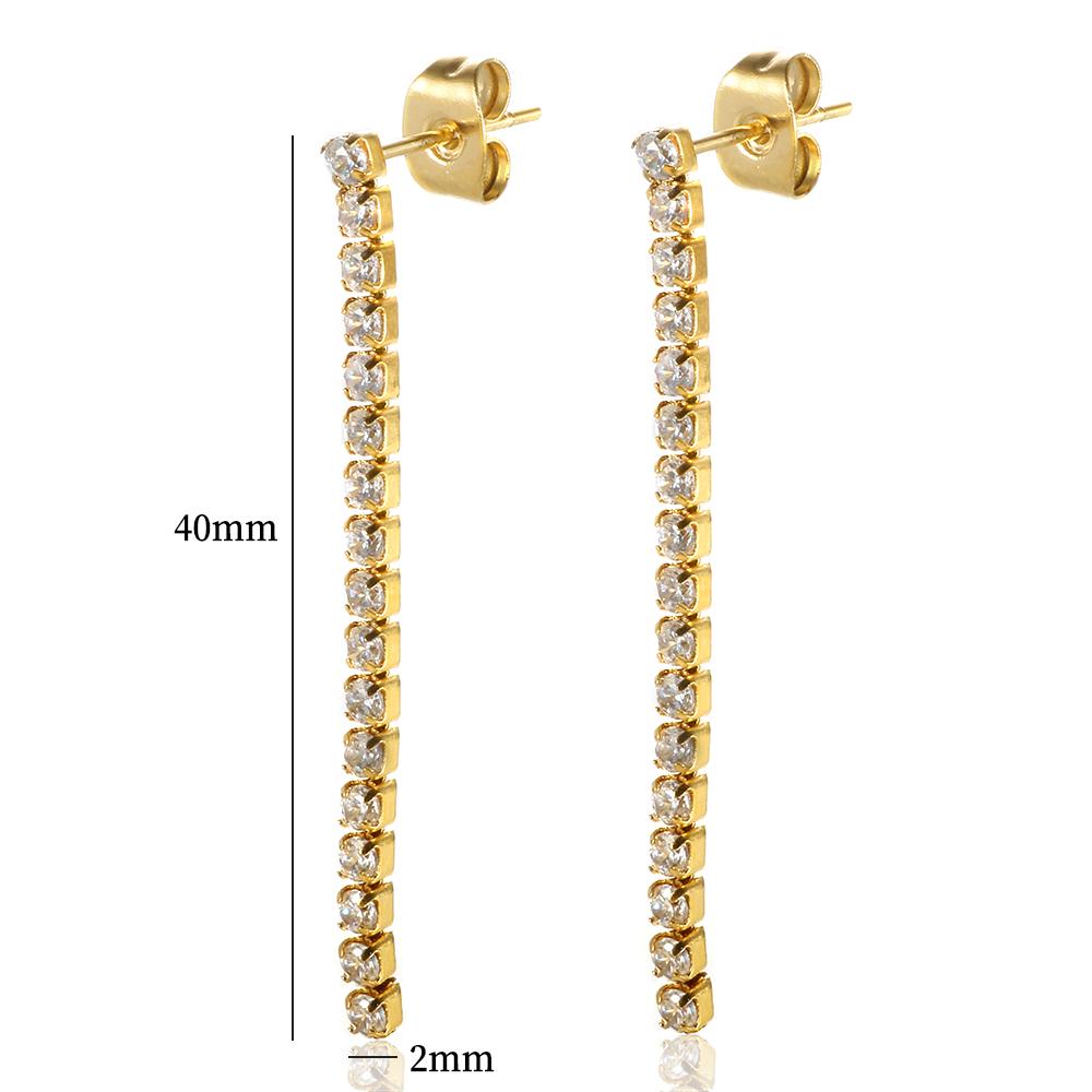 JINHUI Stainless Steel Ear Needle Crystal Long Chain Tassel Stud Earrings For Women Round Cubic Zirconia Drop Earrings Jewelry