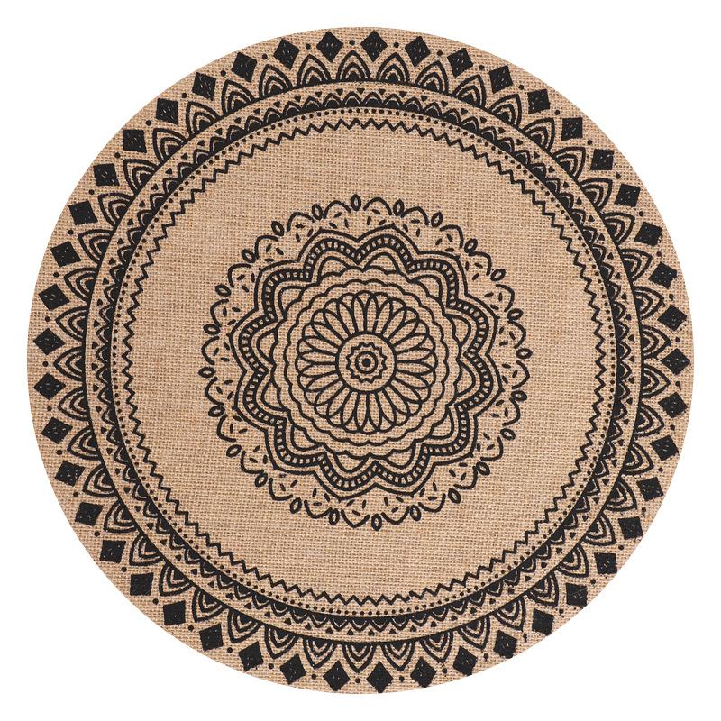 Large Round Jute Placemat Bohemian INS Style Silk Screen Printed Heat Resistant Table Mat Insulation Pad for Kitchen Dining Home Decoration