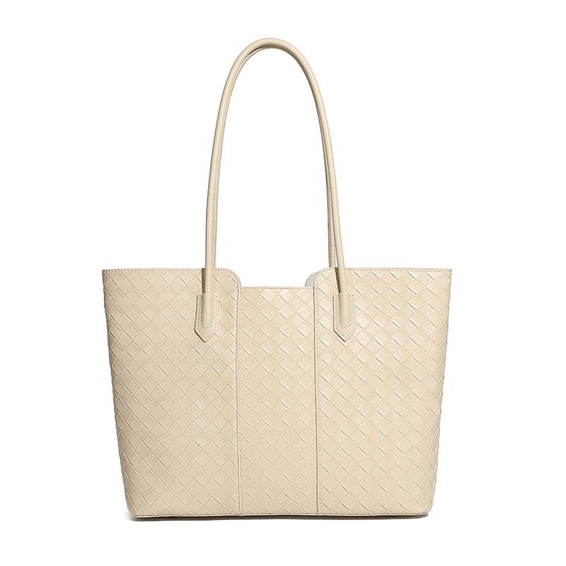New leather women's bags, cowhide fashion shoulder bags, daily commuting bags, simple wind and large-capacity woven mother and child bags