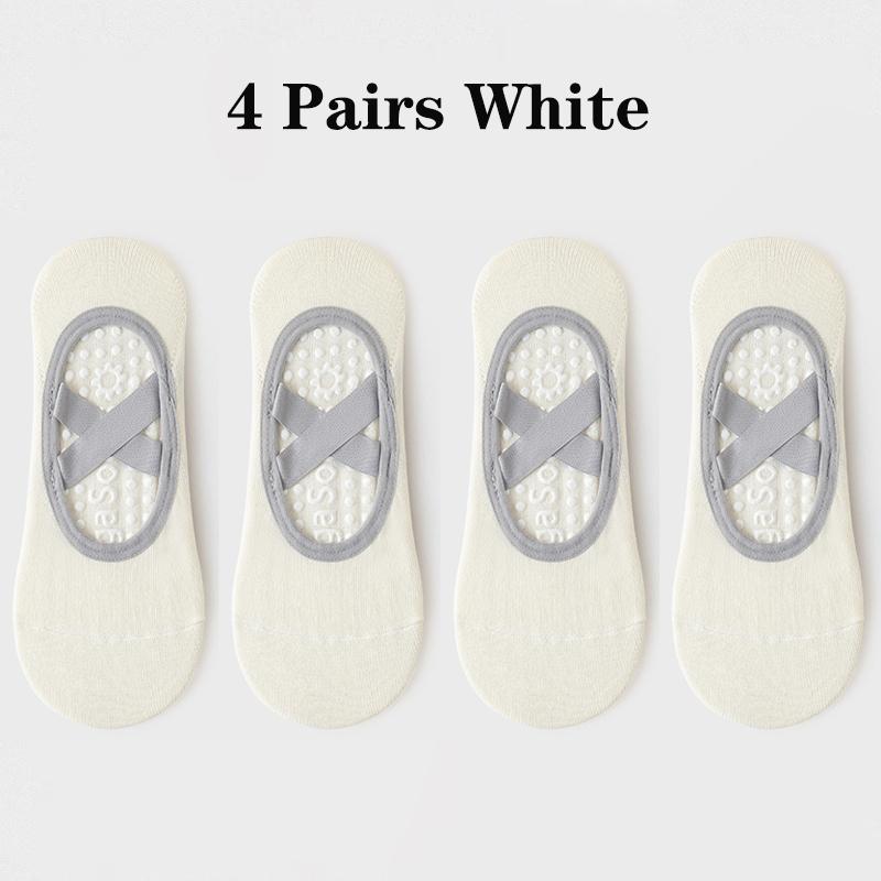4 Pairs Yoga Socks for Women Bandage Pilates Non-Slip Grip Socks Backless Breathable Fitness Sports Ballet Dance Floor Socks