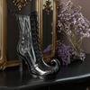 Decorative Mantel Ornament Gothic Witch Boot Vase, Halloween Table Centerpiece Black Spider Web Plastic Floral Arrangement Stand High Heel,
