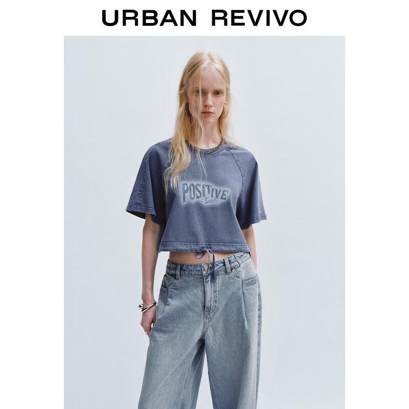 UR2025 Women s Washed Letter Print Tie-Detail Short Sleeve T-Shirt XS