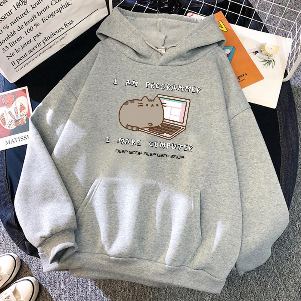 I Am Programmer I Make Computer Funny Cat Womens Hoody Pocke