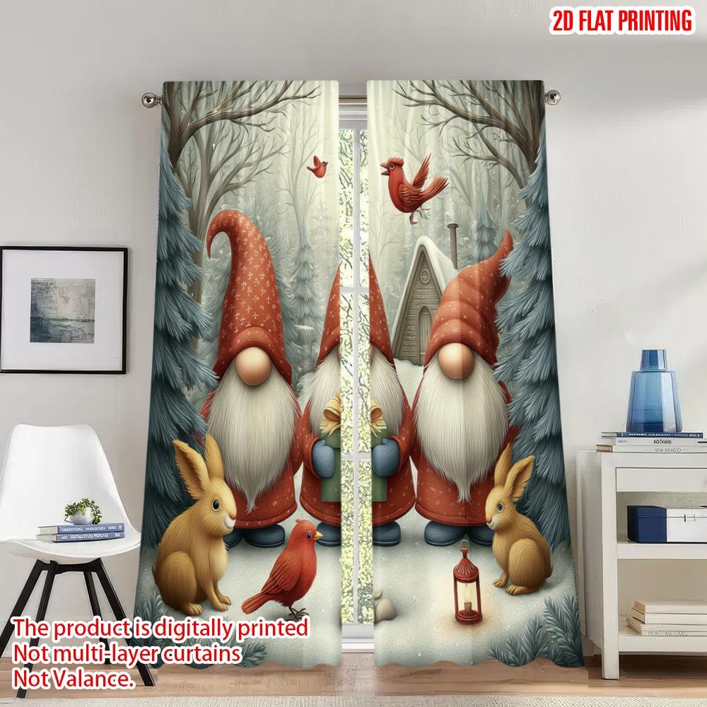 

Set Of 2 Flat Printing Popular Christmas Curtains Gnomes Winter Snow Forest Digital Printed Polyester Drapes Family Curtain W100*H70(CM)-Grommet top&2PCS