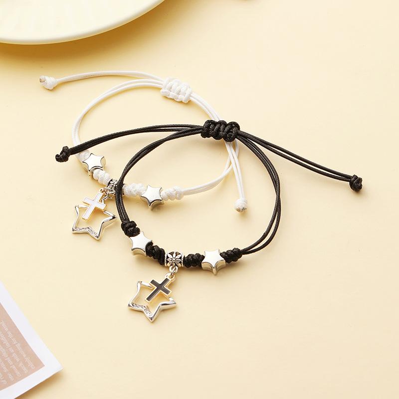 Creative Couple Black and White Bracelet Cutout Love Bracelet Braided Push Pull Bracelet Pull-Out Bracelet Adjustable Bracelet