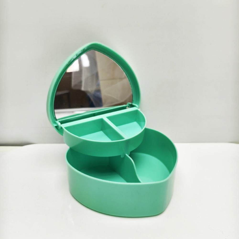

Heart Shape Jewelry Box with Mirror Jewelry Case Boxes Large Capacity Make Up Container зелений