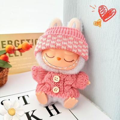15-17cm Labubu Kleidung Outfit Set für V1 V2 Niedliche Sitzende Party Puppe Pullover Hut Tasche Accessoires für Mini Plüschpuppen Dekoration