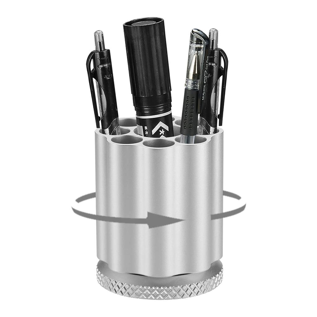 Pencil Pen Pen Office Supplies and Desk Storage Quick-swiveling Case, Holder, Rest, Paperweight, Silver/black, (silver)
