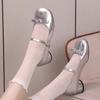 2025 spring and autumn versatile two wear thick heel round head silver Mary Jane shoes French retro bow light mouth single shoes women