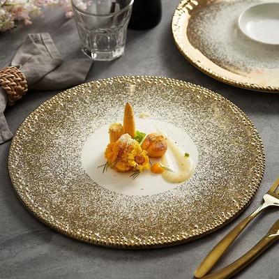 Piatti da pranzo di alta qualità con bordo dorato, piatti in ceramica creativi e leggeri, piatti da ristorante retrò, vassoi piatti per la casa