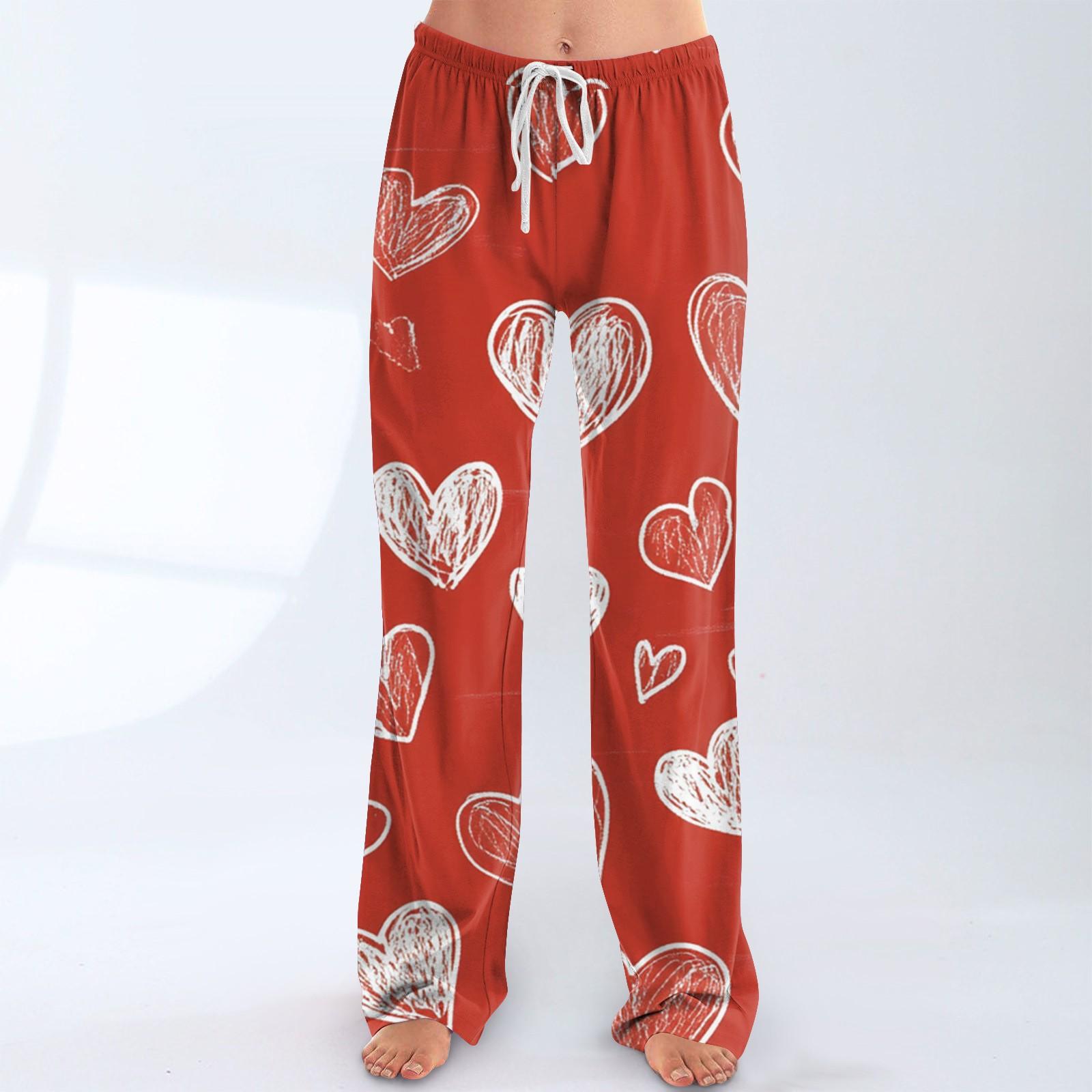 

Женские пижамные штаны, одежда для сна, повседневные брюки с эластичной резинкой на талии, удобные прямые свободные брюки для йоги L арбуз красный
