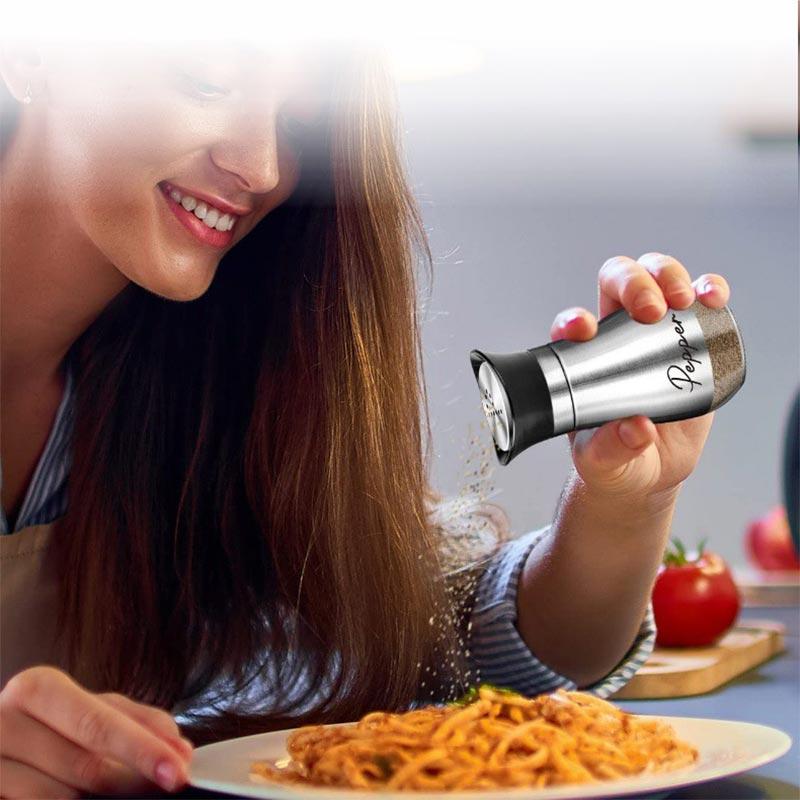 Gewürzflasche aus Edelstahl für die Küche, Salz- und Pfeffermühle aus Glas, Salzmessglas, Haushalts- und Grill-Sprühflasche