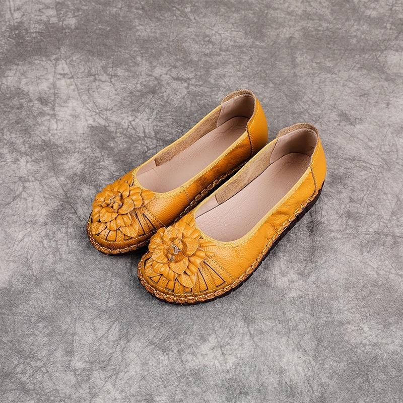 The First Layer of Cowhide Soft-soled Women's Shoes Is Comfortable and Breathable, Medium and Old Mother Shoes, Flat Leather Single Shoes.