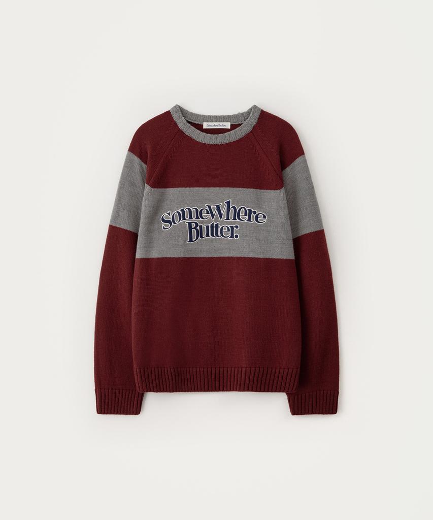 Sseomweeobeoteo Casual Wave Logo Knit - Burgundy