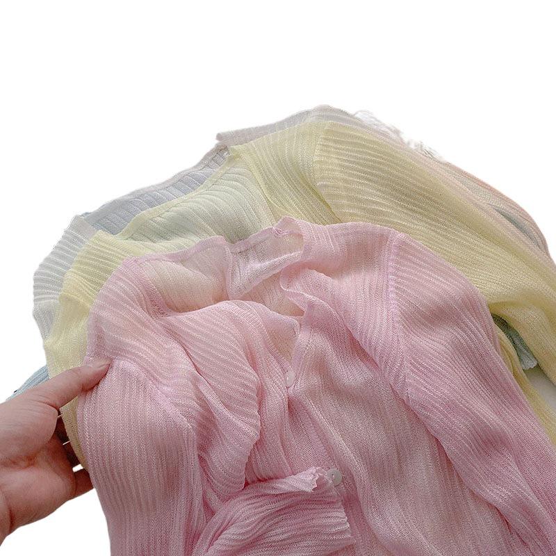 Women's Summer 2021 Thin Ice Silk Cardigan - Korean Style, V-Neck, See-Through, Long Sleeve Knit Top.