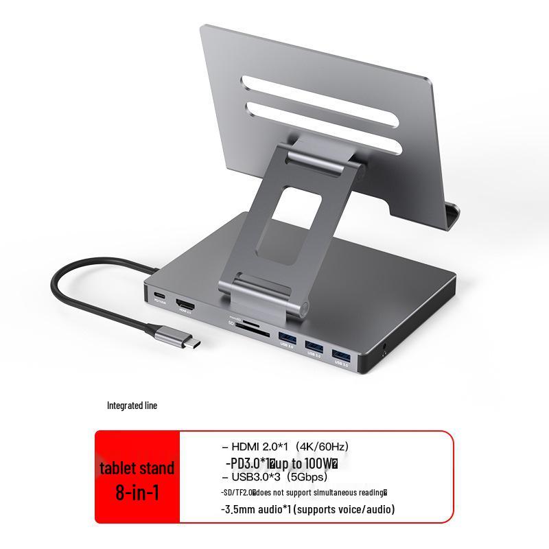 Aluminum Alloy Type-C Docking Station: Tablet & Laptop USB Hub with HDMI 2.0 & Gigabit Ethernet.