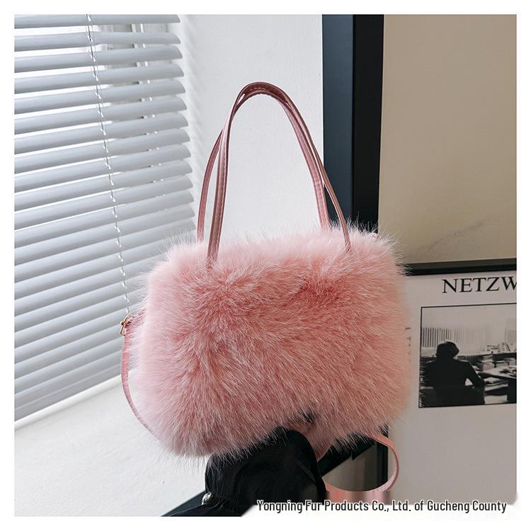 2026 Faux Fox Fur Crossbody Belt Bag - Plush Winter Tote for Girls