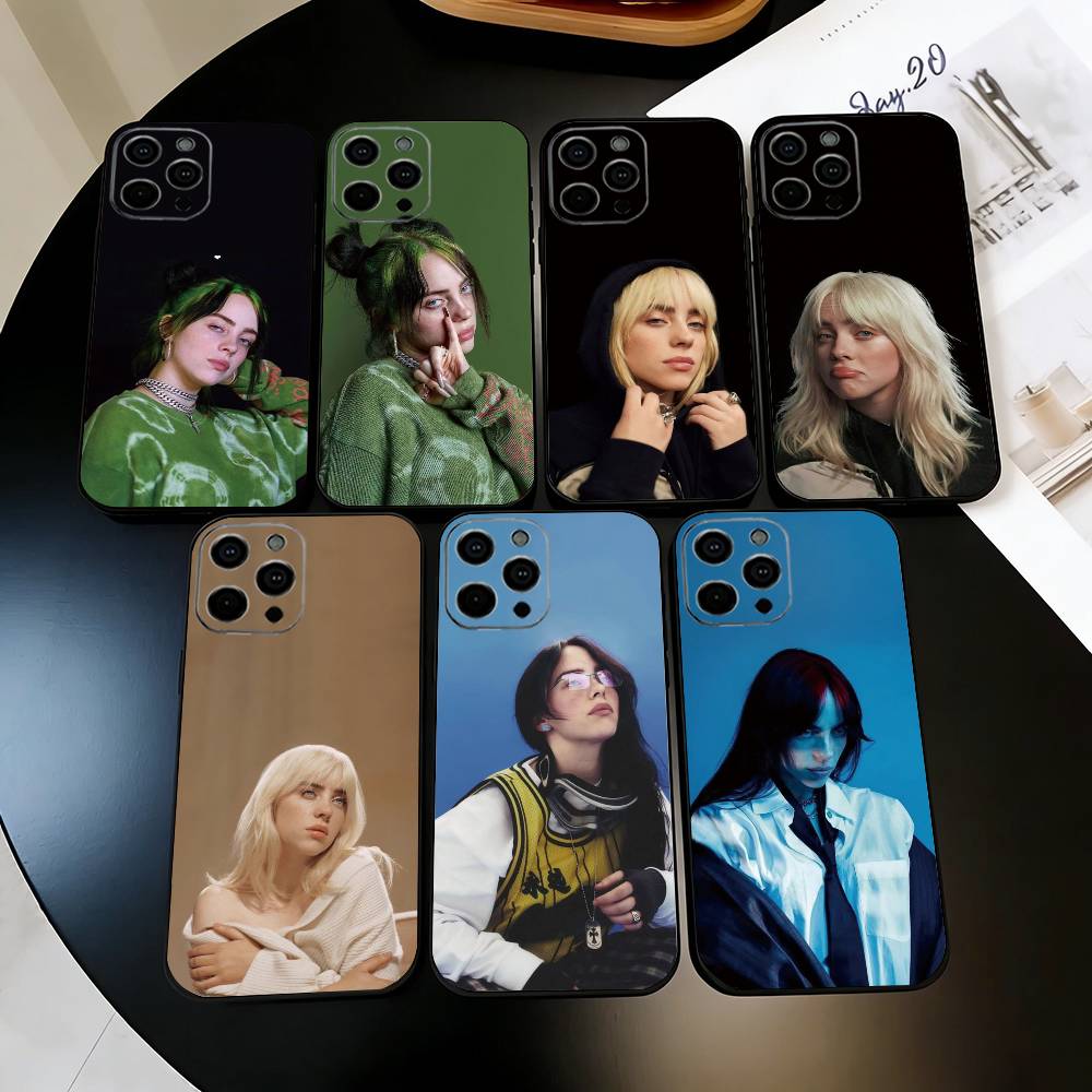 B-Billie Eilish Singer Phone Case For iPhone 17,16,15,14,13,12,11 Plus,Pro Max,XS,Soft Silicone Black Cover