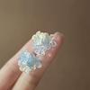 Silver needle flower oil drip diamond stud earrings summer small fresh blue earrings fashionable versatile high sense earrings women