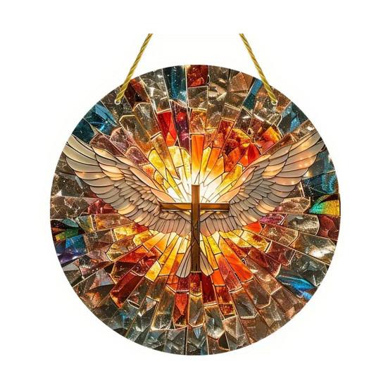 Andělské křídlo lapač slunce závěsná dekorace vitráž 2D ploché akrylové sklo okenní nástěnná závěsná kulatá cedule ozdoba křesťanský náboženský dárek