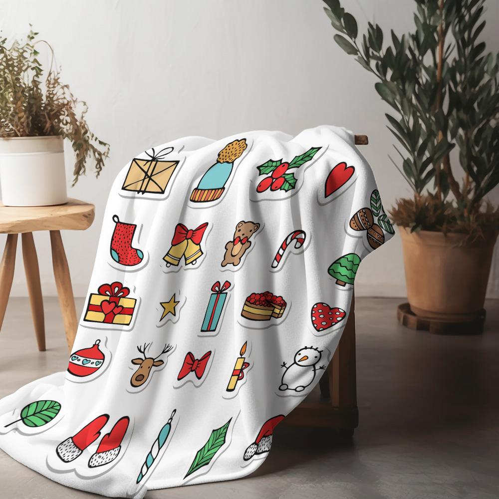 

Мягкий плед Уютный теплый плед из флиса Шерпа Милый мультяшный узор с животными Декор для кровати Подарок Дом Праздник Рождество 75x90cm