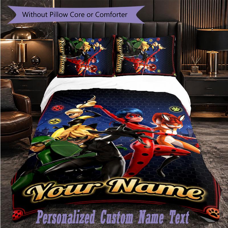 Personalized 3Pcs Bedding SetMiraculous Ladybug Custom Text Duvet Cover Pillowcase Set Bedroom Gift