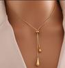 French Minimalist Teardrop Y Drop Necklace for Women Vintage Gold Plated Slide Adjustable Snake Chain Party Jewelry Gift