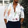 Camisa de Hombre con Cuello Blanco Multicolor Acuarela Hierba Silvestre Estampado Floral Manga Larga Botones Arriba