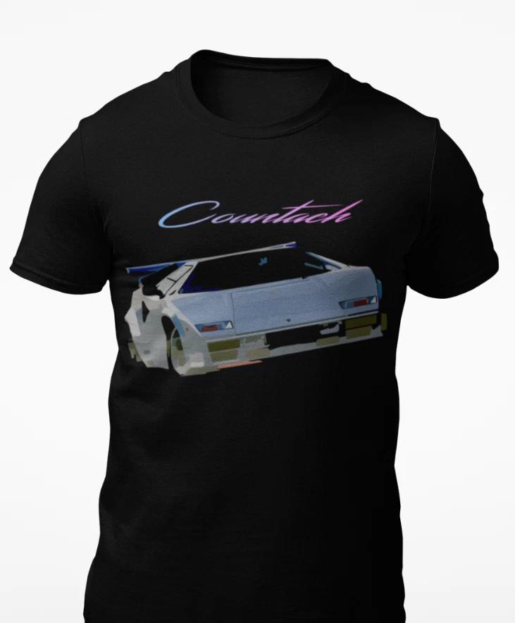 

White Countach 80s 90s Exotic Car Short-Sleeve Unisex 100% Cotton T-shirt Mens Tees Top L