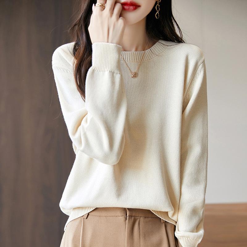 Round-neck Knitted Sweater for Women Spring and Autumn Long-sleeved Casual Pullover Loose Sweater Pullover Base Layer for Women