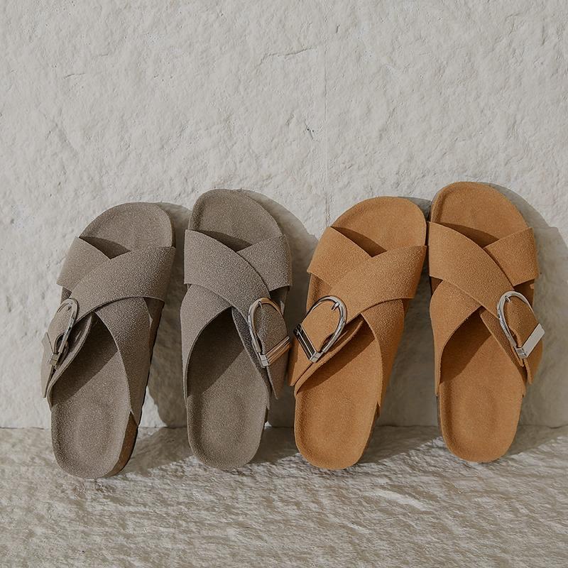 Fashion Retro Cross Band Flat Sandals for Women Buckle Decor Thick Sole Platform Slippers Woman 2025 Summer Comfort Non Slip Beach Shoes