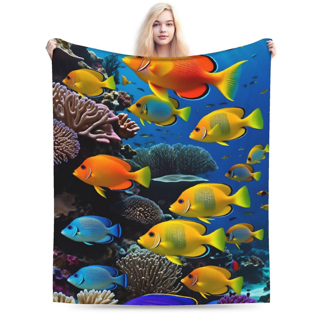 Beautiful Underwater World Colorful Fish Flannel Blankets Winter  Warm Soft Throw Blanket for Children Bedspread Sofa Bed Cover