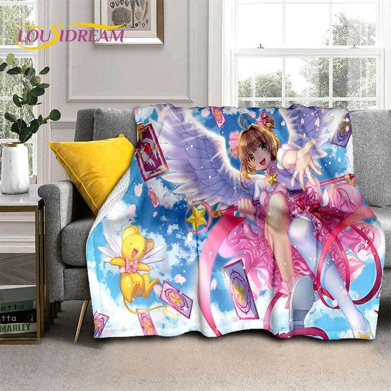 3D Cartoon Captor Anime Cute Card Sakura Blanket,Soft Throw Blanket for Home Bedroom Bed Sofa Picnic Office Cover Blanket Kids