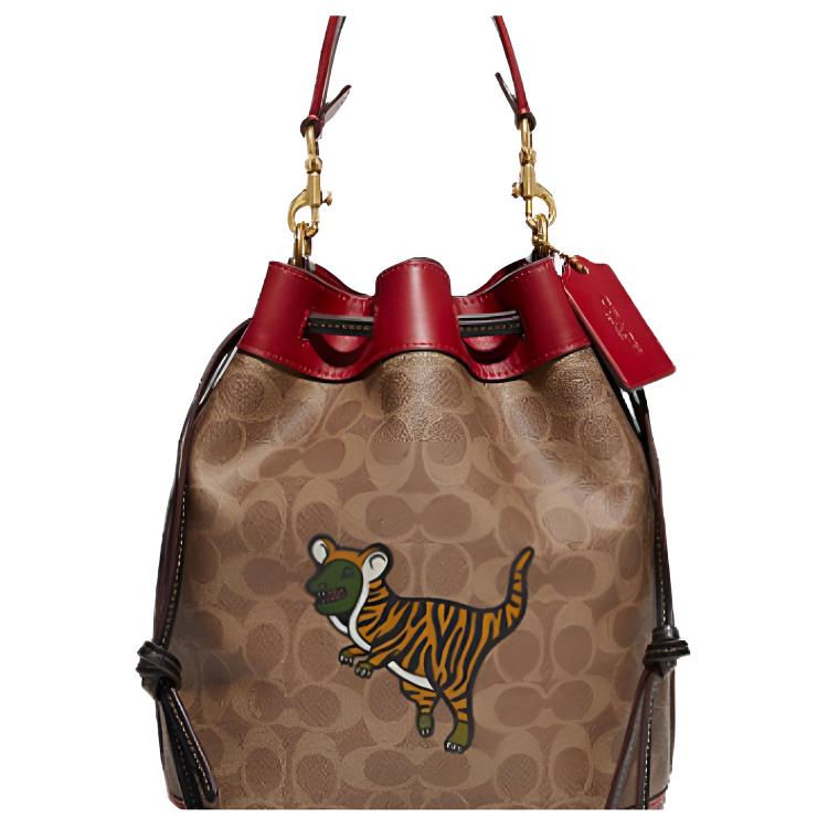 Coach Field 23 Classic Monogram Leather Dinosaur Print Tote Bag Women tote Brown Red C7769-B4TWJ