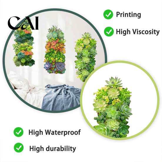 Nature Inspired Room Decoration 3Pcs 3D Succulents Wall Stickers, Vertical Plant Landscape Decals, Waterproof PVC Mural, Creative Soft Gifts Peel And