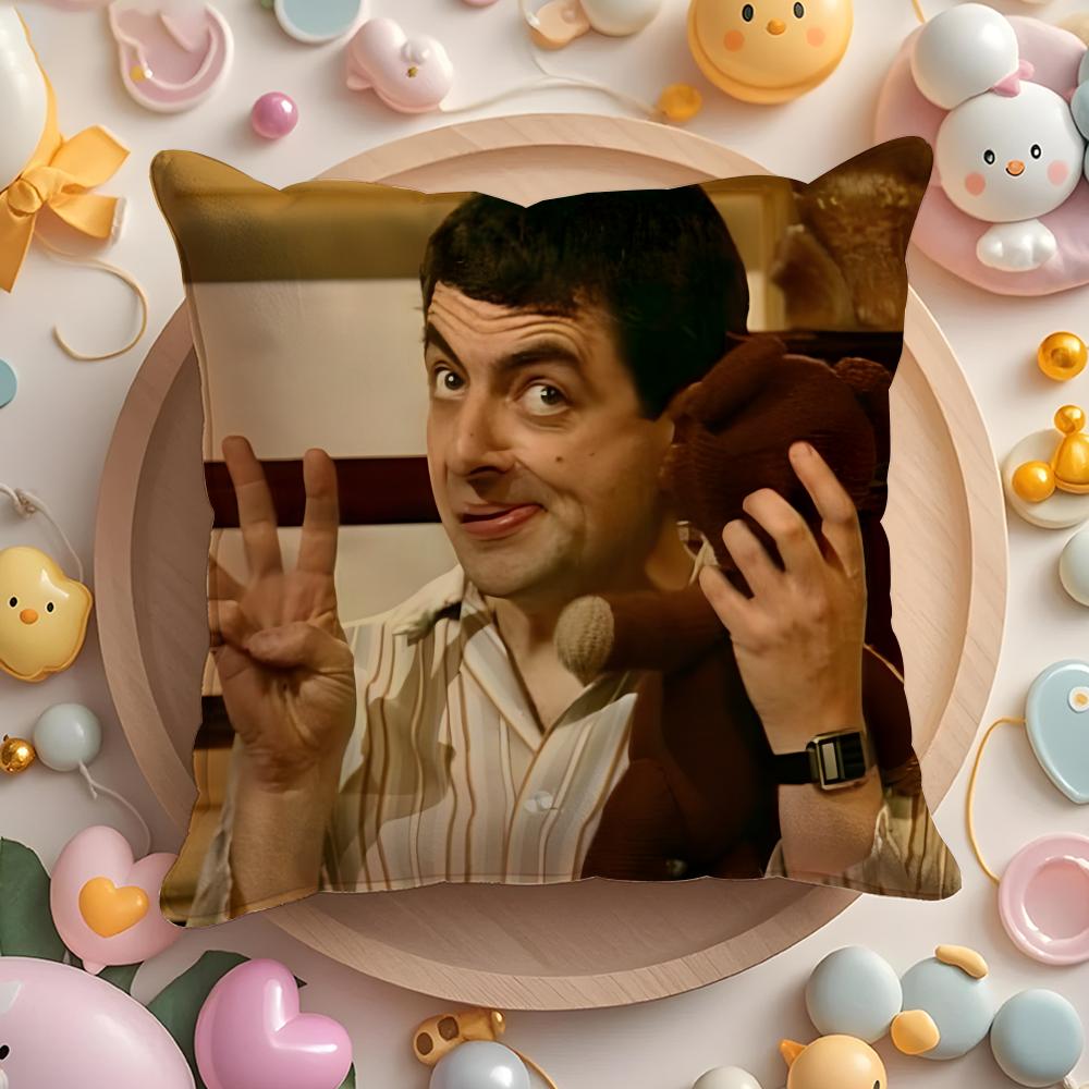 Federa Cuscino Mr B-Bean-N Morbido Tessuto Peluche Copricuscino Stampato Double-Sided Caldo Cuscino per Divano Invernale