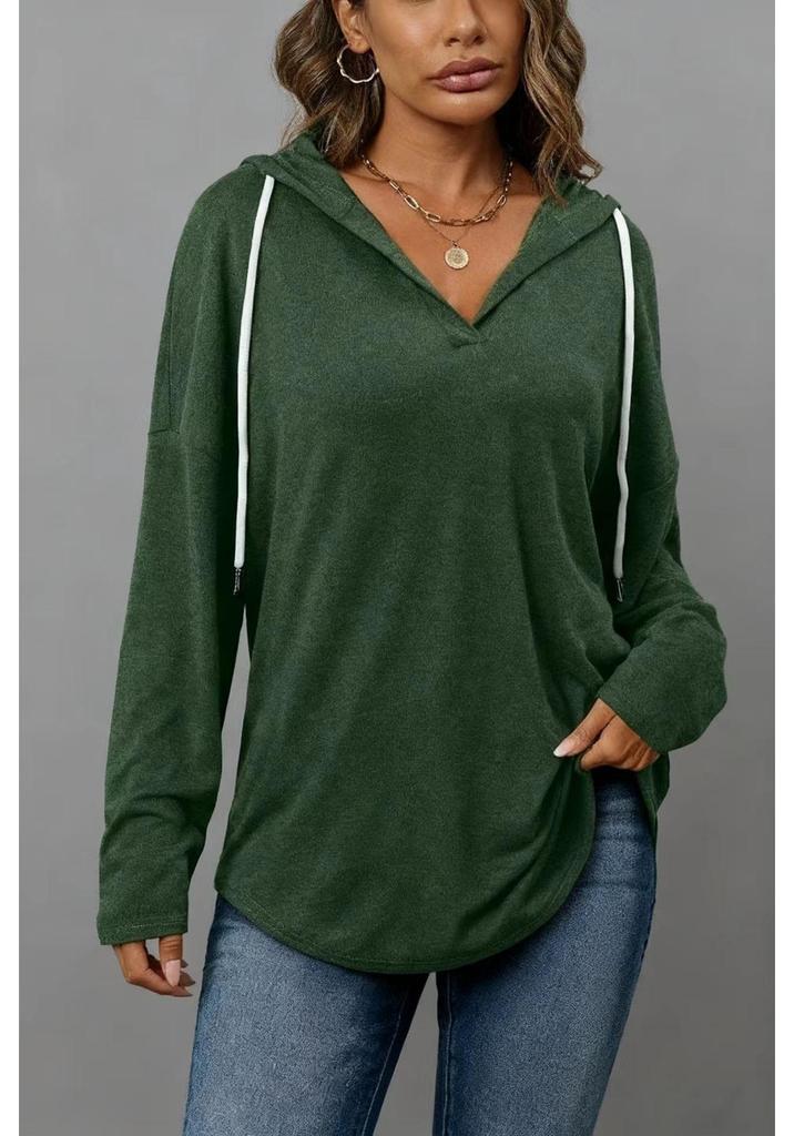 2026 Women's Fashion: Loose V-Neck Long-Sleeve Drawstring Top