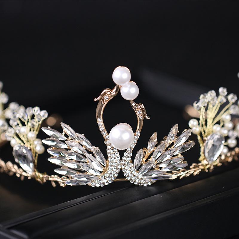 Charm Double Swan Tiaras For Women Baroque Crown Taira Pearl Bridal Hair Accessories Princess Wedding Headdress Headpieces