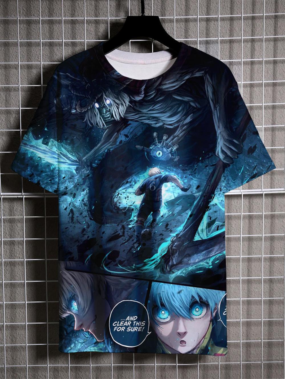 

Аниме мужская футболка с синим замком и 3D-принтом, короткий рукав, уличная модная футболка, свободная повседневная спортивная футболка 6XL