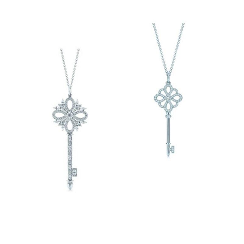 Original Brand Girl Necklace 925 Jewelry Sterling Silver Necklace Ladies Chain Key Short Necklace Pendant