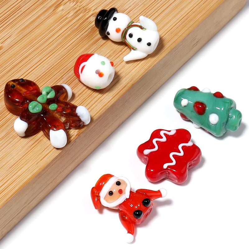 2pcs/lot Christmas Series Lampwork Beads Cute Snowman Glass Beads For Children Jewelry Making DIY Bracelets Necklace Accessories