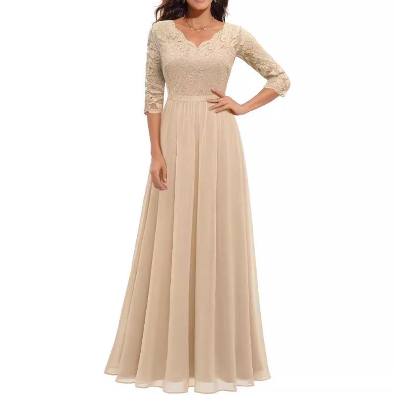 Color code new European and American hot-selling dresses lace splicing long waist noble dress dresses