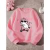 Kids Unisex Crewneck Sweatshirt, Love Music Heart Sunglasses Cat Riding Scooter Cartoon Print Pullover, Sweatshirt for Boys Girls Over 4 Years Old