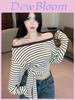Tshirt Womens Striped Oneshoulder Long Sleeve With Embroidery For Fall 2025