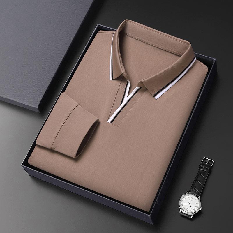 Lapel Long Sleeve T-Shirt Solid Color Thin Medium Men'S Clothes Loose Bottom Polo Shirt