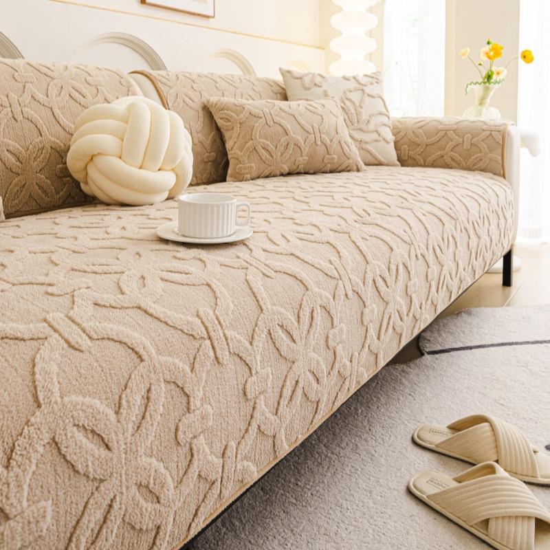 New Cream Style Thick Sofa Cover Fabric Anti Slip and Warm Straight Row Sofa Cushion Modern and Simple Style Autumn and Winter