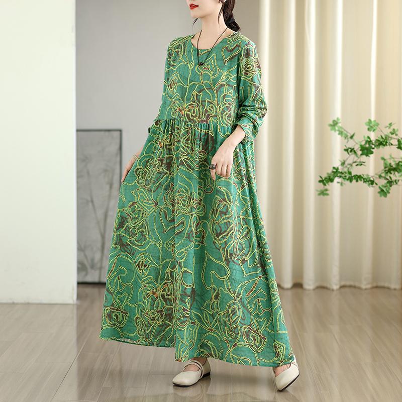 DIMANAF Neu 2025 Damen Übergröße Frühling Langes Kleid Locker Basic Vintage Oversize Langarm Maxi Floral