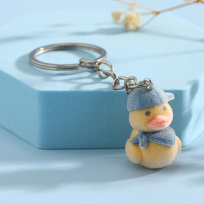 Cartoon Flocking Duck Keyring Creative 3D Little Yellow Duck Keychain Car Key Holder Bag Pendant Decoration Couple Gifts